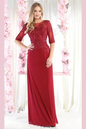 May Queen MQ1979 - Quarter Sleeve A-Line Evening Dress