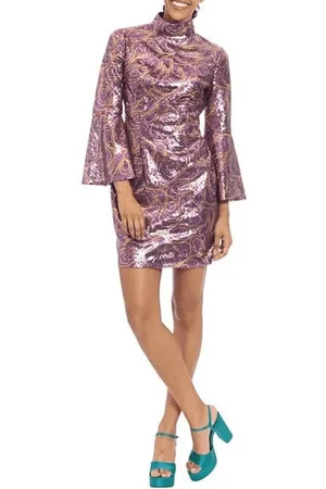 Donna Morgan D8153M - Swirl Sequined High Neck Cocktail Dress