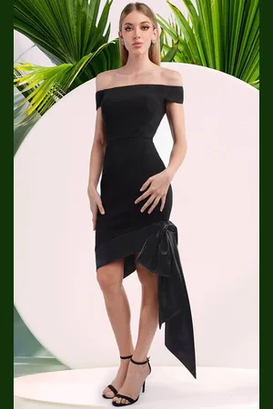 Janique 2403 - Off Shoulder Knee-Length Dress