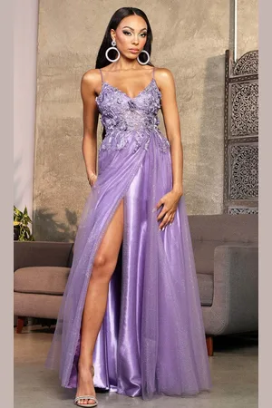 May Queen MQ2011 - Glitter A-Line Prom Dress with Slit