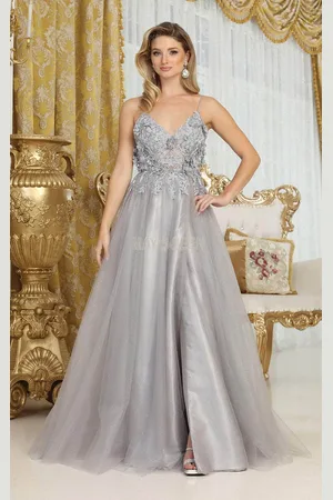 May Queen MQ2011 - Glitter A-Line Prom Dress with Slit