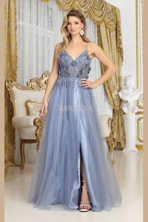 May Queen MQ2011 - Glitter A-Line Prom Dress with Slit