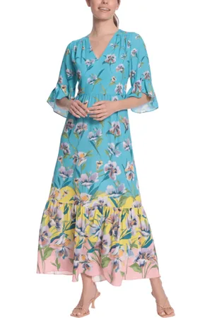 London Times T6206M - V-Neck Floral Casual Dress