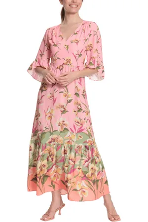 London Times T6206M - V-Neck Floral Casual Dress
