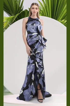 Janique 2405 - Floral Ruffle Long Dress