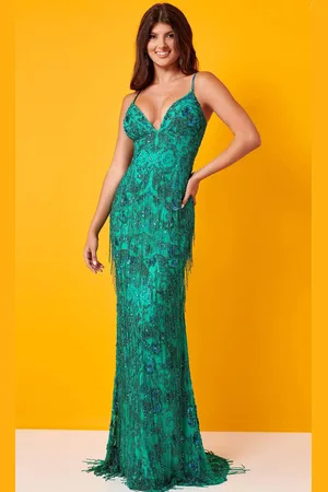 Rachel Allan 70382 - Beaded Fringe V-Neck Prom Dress