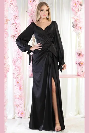 May Queen MQ1974 - Long Sleeve Ruched Detail Evening Dress