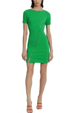 Donna Morgan D8385M - Short Sleeve Zipper Accented Cocktail Dress