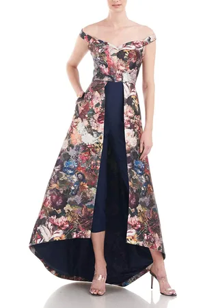 Kay Unger 5548140 - Floral Off-Shoulder Jumpsuit