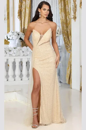 May Queen RQ8068 - Strapless Illusion Panel Prom Gown