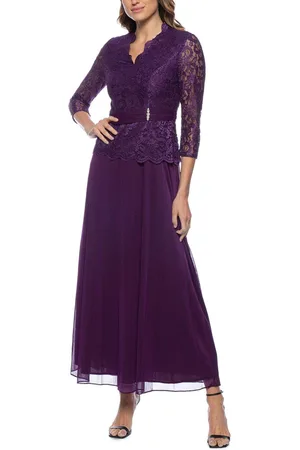 Marina 268177 - Embroidered Scalloped V-Neck Formal Dress