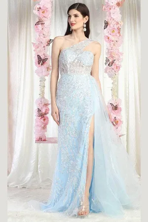 May Queen RQ8026 - Embroidered One Shoulder Evening Gown