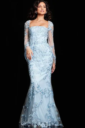 JOVANI 220520 - Straight-Across Neck Embroidered Dress