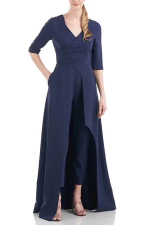 Kay Unger 5547465 - V-Neck Quarter Sleeve Jumpsuit