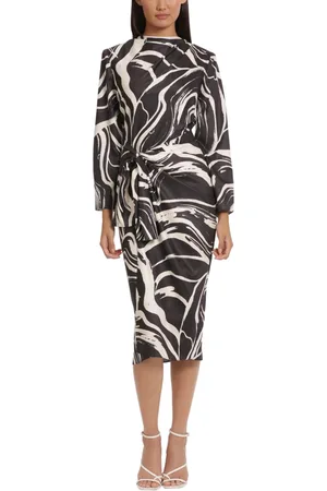 Donna Morgan D8441M - Tie Waist Marble Print Dress
