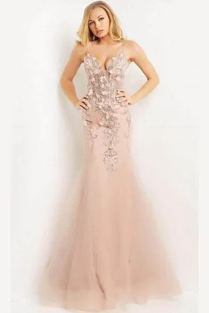 JOVANI 05839 Floral Applique Corset Bodice Prom Dress