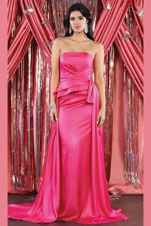 May Queen MQ1983 - Strapless Fitted Overlay Evening Dress