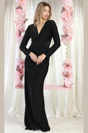 May Queen MQ1993 - Long Sleeve V-Neck Evening Dress
