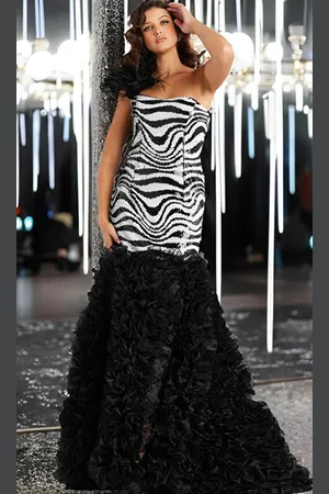 JOVANI 38359 - Sequin Ruffled Long Gown