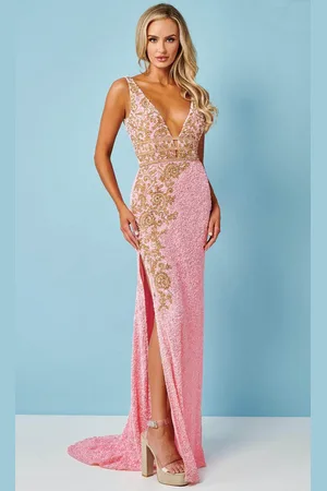 Rachel Allan 70456 - Plunging V-Neck Beaded Evening Dress