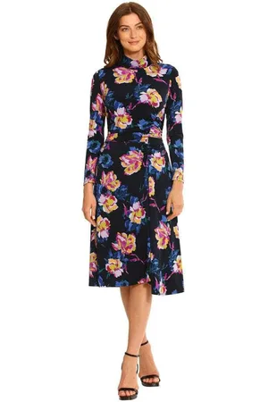 MAGGY G5915M - Floral Print High Neck Casual Dress