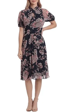 London Times T6521M - High Neck A-Line Casual Dress