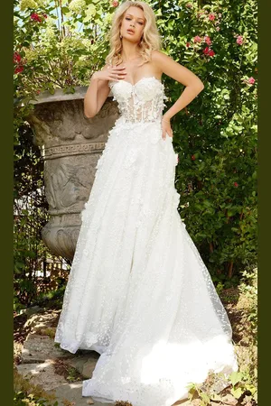 Jovani Bridal JB23918 - Sweetheart Floral Appliqued Bridal Gown