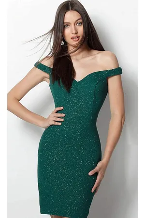 JOVANI 61623 Off Shoulder Glitter Stretch Fitted Cocktail Dress