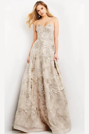 JOVANI 04441 Strapless Embroidered Floral Long Gown