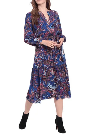 London Times T6378M - Printed Flowy Midi Dress