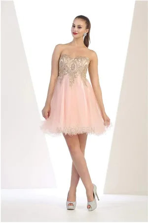 May Queen MQ1414 Lace Appliqued Strapless Sweetheart Cocktail Dress