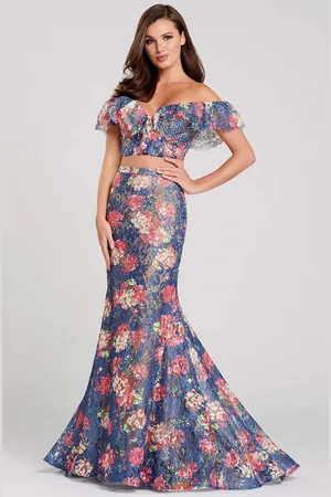 Mon Cheri EW120099 Off-Shoulder 2-Piece Novelty Lace Trumpet Dress