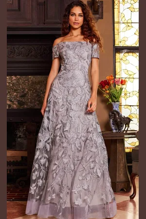 JOVANI 09810 - Off Shoulder Metallic Lace Evening Gown
