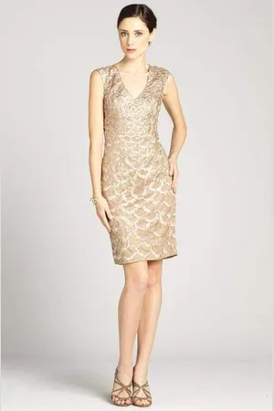 Sue Wong N2330 Embroidered Scallop Motif Sheath Dress