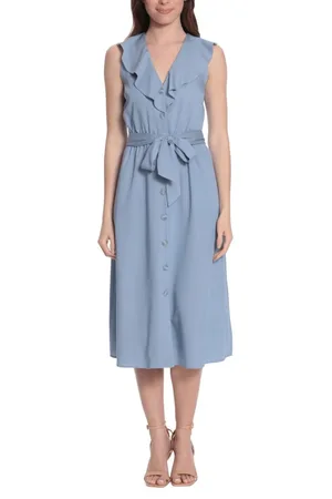 London Times T6218M - Casual Collared Midi Dress