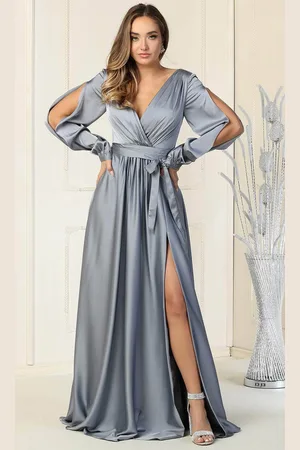 May Queen MQ1857 - Split Bishop Sleeve Formal Dress