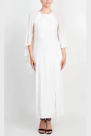 Glamour GRN731L - Cape Sleeve Beaded Neckline Long Dress