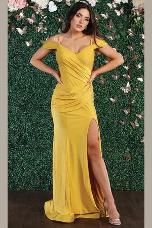 May Queen MQ1855 - Draped Trumpet Dress with Slit