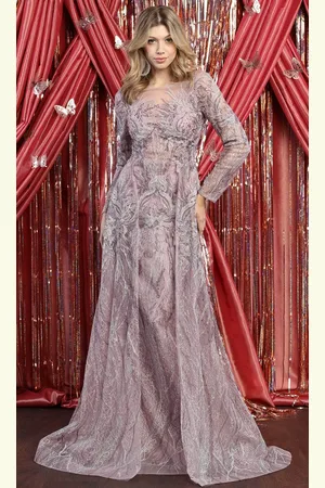 May Queen RQ7923 - Embroidered Illusion Evening Dress