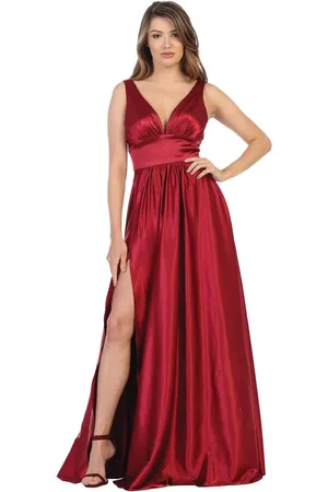 May Queen MQ1723 Plunging V-Neck Empire High Slit Dress