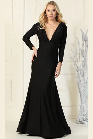 May Queen MQ1833 - Plunging Trumpet Evening Dress