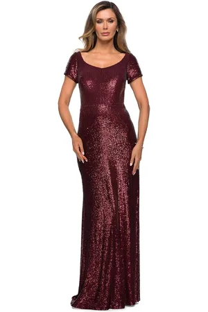 La Femme 27916 Allover Sequins Short Sleeve Evening Gown