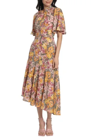 MAGGY G5242M - Asymmetrical Floral A-line Dress