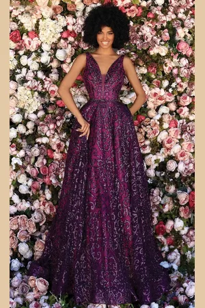 Clarisse 800309 Sleeveless Sequined Motif A-Line Gown