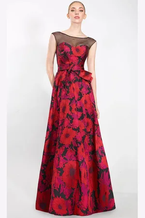 Janique 2206 - Illusion Bateau Printed Evening Gown