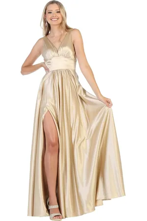 May Queen MQ1723 Plunging V-Neck Empire High Slit Dress