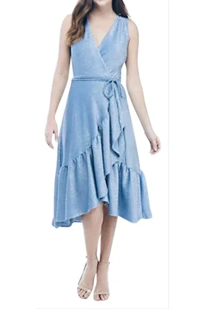 Glamour 81016MU Sleeveless Wrap Glitter Ruffled Hem Dress