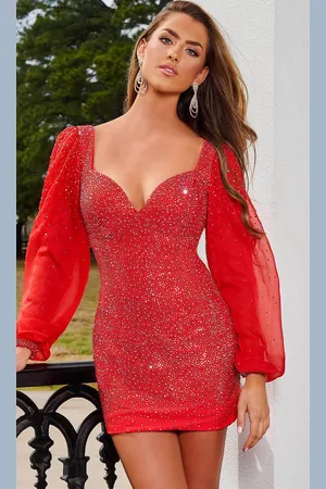 Rachel Allan 40257 - Puffed Sleeve Beaded Cocktail Dress