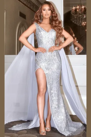 Portia and Scarlett PS22543 - Cascading Sash Glitter Prom Dress