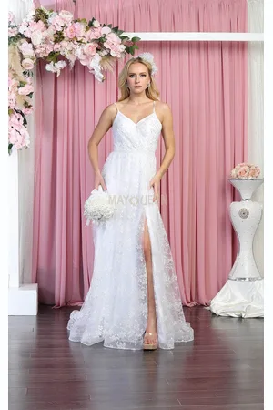 May Queen MQ1787 Embellished V-neck A-line Gown With Slit